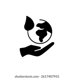hand holding globe icon, ecology icon, simple flat style, illustration, logo sign symbol pictogram template, for ui or ux isolated on white for mobile app, editable