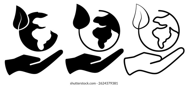 hand holding globe icon, ecology icon, simple flat style, illustration, logo sign symbol pictogram template, for ui or ux isolated on white for mobile app, editable
