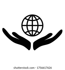 Hand holding globe icon graphic design