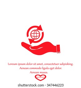 hand holding a globe. Icon globe planet