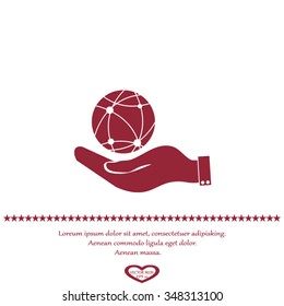 hand holding a globe. Icon globe planet
