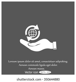 hand holding a globe. Icon globe planet