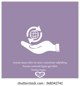 hand holding a globe. Icon globe planet
