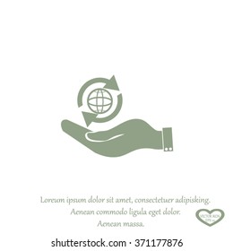 hand holding a globe. Icon globe planet