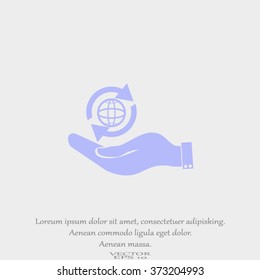 hand holding a globe. Icon globe planet