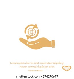 hand holding a globe. Icon globe planet