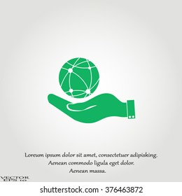 hand holding a globe. Icon globe planet