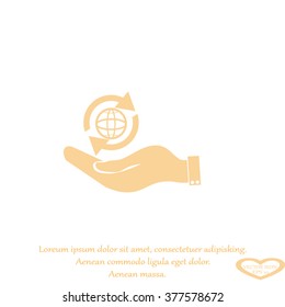 hand holding a globe. Icon globe planet