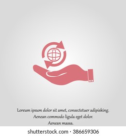 hand holding a globe. Icon globe planet