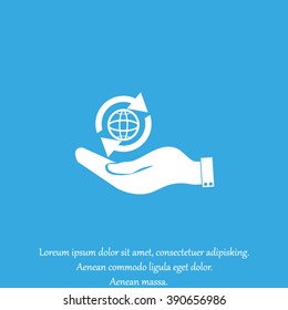 hand holding a globe. Icon globe planet