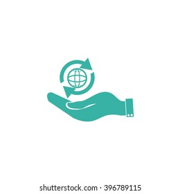 hand holding a globe. Icon globe planet