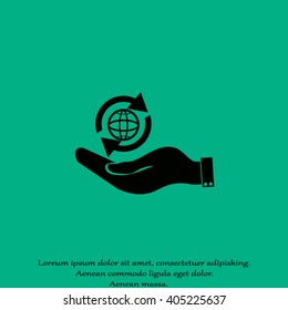 hand holding a globe. Icon globe planet