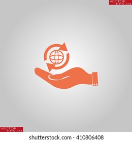 hand holding a globe. Icon globe planet