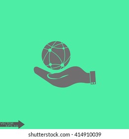 hand holding a globe. Icon globe planet
