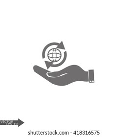 hand holding a globe. Icon globe planet