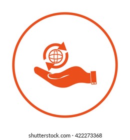 hand holding a globe. Icon globe planet