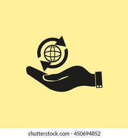 hand holding a globe. Icon globe planet