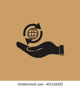 hand holding a globe. Icon globe planet