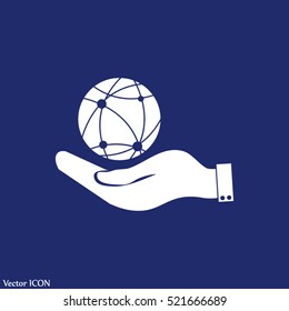 hand holding a globe. Icon planet