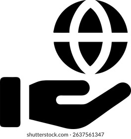 Hand holding a globe icon, suitable for use in a set. This image features hand, globe, icon, world, travel.