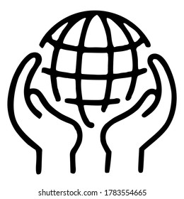 Hand holding globe icon. Template isolated on white background. 2D simple flat Style graphic design. Can be used for any purposes. Vector EPS10 