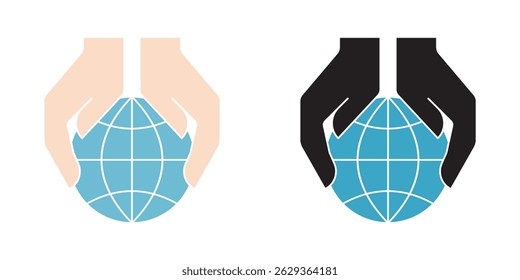 Hand holding globe icon. Two hands holding globe line icon for web, mobile and infographics. Vector dark grey icon isolated on light grey background eps 10