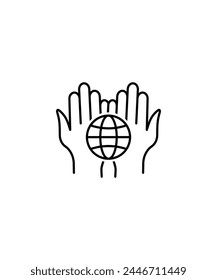 hand holding globe icon, vector best line icon.