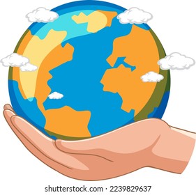 A hand holding globe illustration