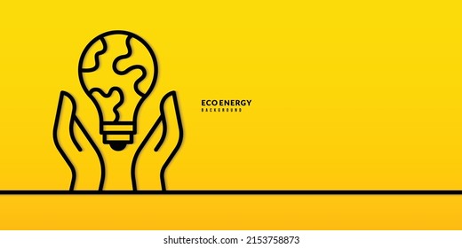 Hand holding globe light bulb on yellow background, Pollution and environment protection concept, Green energy electricity usage