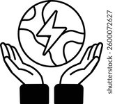 A hand holding a globe with a lightning bolt on it