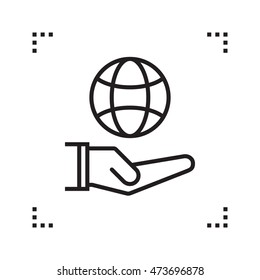 Hand Holding Globe line icon, outline vector logo illustration, linear pictogram isolated on white