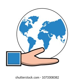 hand holding globe map planet