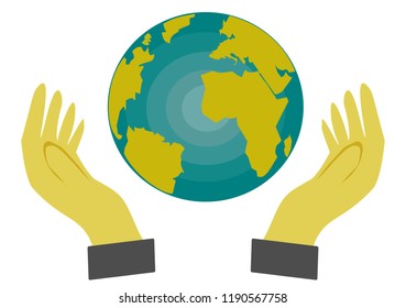 
Hand holding a globe on white background,
Everyone must help protect the world