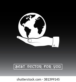 Hand holding globe sign icon, vector illustration. Flat design style 
