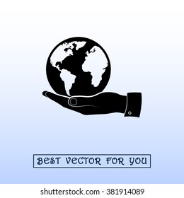 Hand holding globe sign icon, vector illustration. Flat design style 