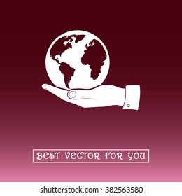 Hand holding globe sign icon, vector illustration. Flat design style 