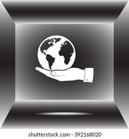 Hand holding globe sign icon, vector illustration. Flat design style 