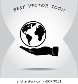 Hand holding globe sign icon, vector illustration. Flat design style 