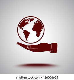 Hand holding globe sign icon, vector illustration. Flat design style 