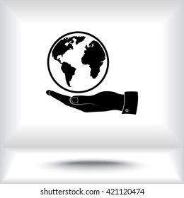 Hand holding globe sign icon, vector illustration. Flat design style 