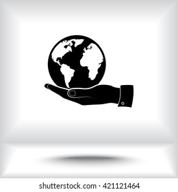 Hand holding globe sign icon, vector illustration. Flat design style 