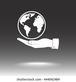 Hand holding globe sign icon, vector illustration. Flat design style 