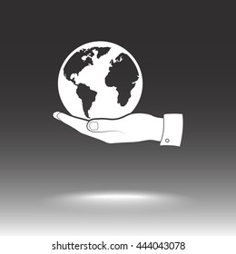 Hand holding globe sign icon, vector illustration. Flat design style 
