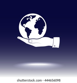 Hand holding globe sign icon, vector illustration. Flat design style 
