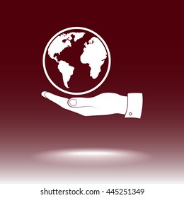 Hand holding globe sign icon, vector illustration. Flat design style 