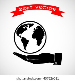 Hand holding globe sign icon, vector illustration. Flat design style 