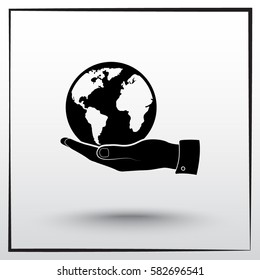 Hand holding globe sign icon, vector illustration. Flat design style 