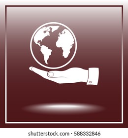 Hand holding globe sign icon, vector illustration. Flat design style 