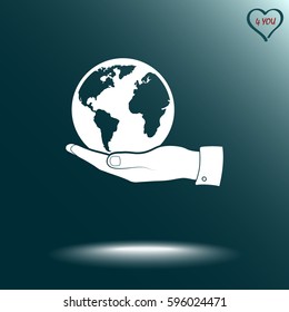 Hand holding globe sign icon, vector illustration. Flat design style 