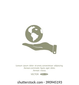 Hand holding globe sign , vector illustration.